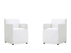 Anna Square Faux Leather Dining Armchair in Cream (set of 2) by Manhattan Comfort at Eve Furniture
