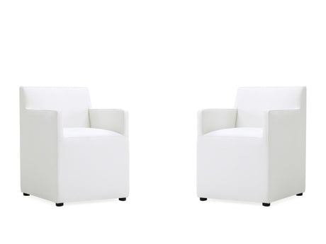 Anna Square Faux Leather Dining Armchair in Cream (set of 2) by Manhattan Comfort at Eve Furniture