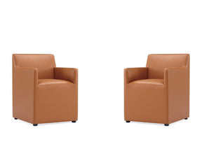 Anna Square Faux Leather Dining Armchair in Saddle (set of 2) by Manhattan Comfort at Eve Furniture