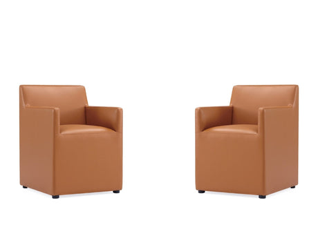 Anna Square Faux Leather Dining Armchair in Saddle (set of 2) by Manhattan Comfort at Eve Furniture