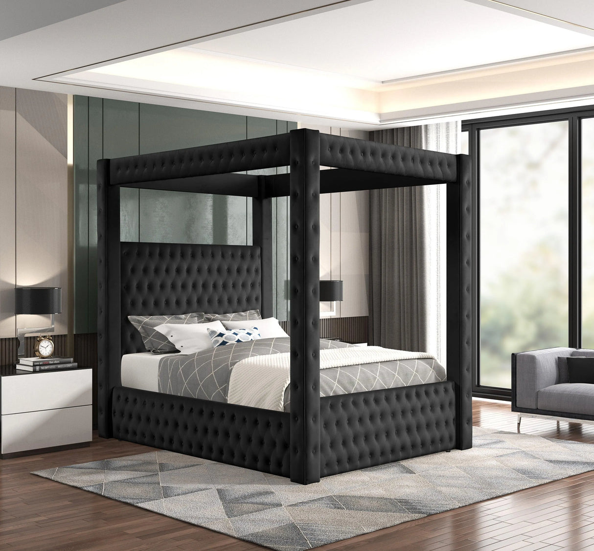 Annabelle Black Velvet King Canopy Bed by Crown Mark at Eve Furniture