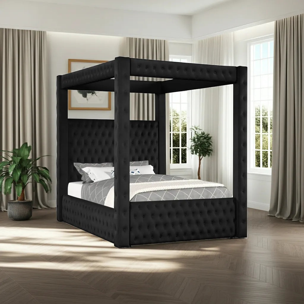 Annabelle Black Velvet King Canopy Bed [Limited Stock] by Crown Mark at Eve Furniture