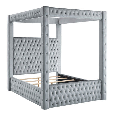 Annabelle Gray Velvet King Canopy Bed by Crown Mark at Eve Furniture