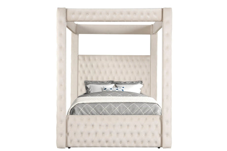 Annabelle Ivory Velvet King Canopy Bed by Crown Mark at Eve Furniture