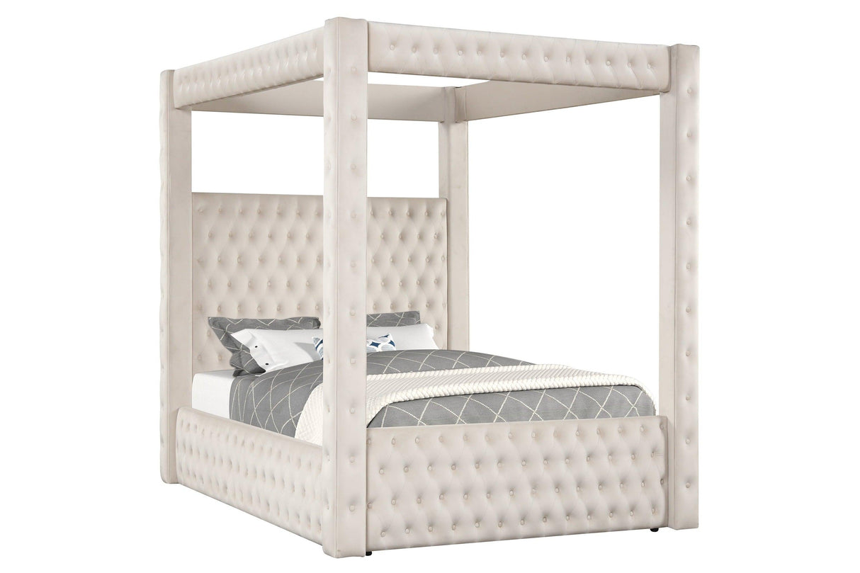 Annabelle Ivory Velvet King Canopy Bed by Crown Mark at Eve Furniture