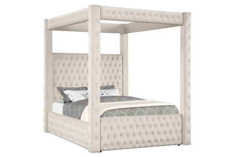 Annabelle Ivory Velvet King Canopy Bed by Crown Mark at Eve Furniture
