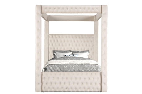 Annabelle Ivory Velvet Queen Canopy Bed by Crown Mark at Eve Furniture