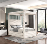 Annabelle Ivory Velvet Queen Canopy Bed by Crown Mark at Eve Furniture