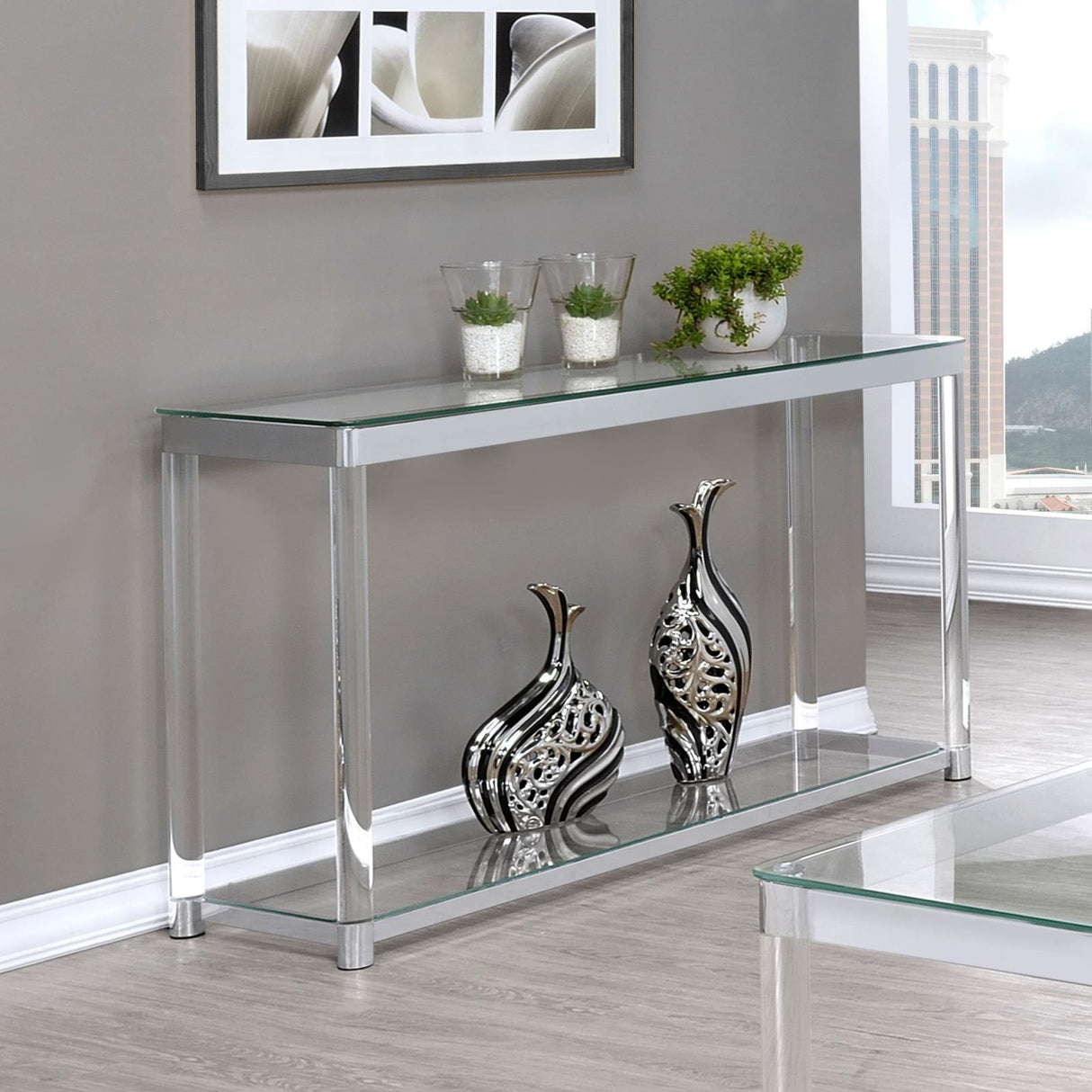 Anne Sofa Table with Lower Shelf Chrome/Clear