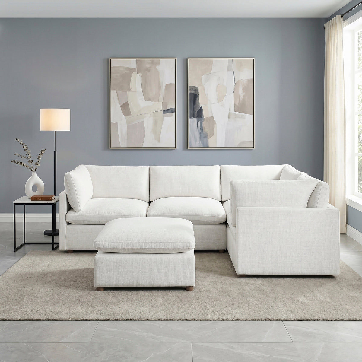 Annex Beige 5-Piece Chenille Modular Sectional with Ottoman by Homelegance at Eve Furniture