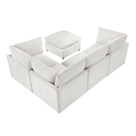 Annex Beige 5-Piece Chenille Modular Sectional with Ottoman by Homelegance at Eve Furniture