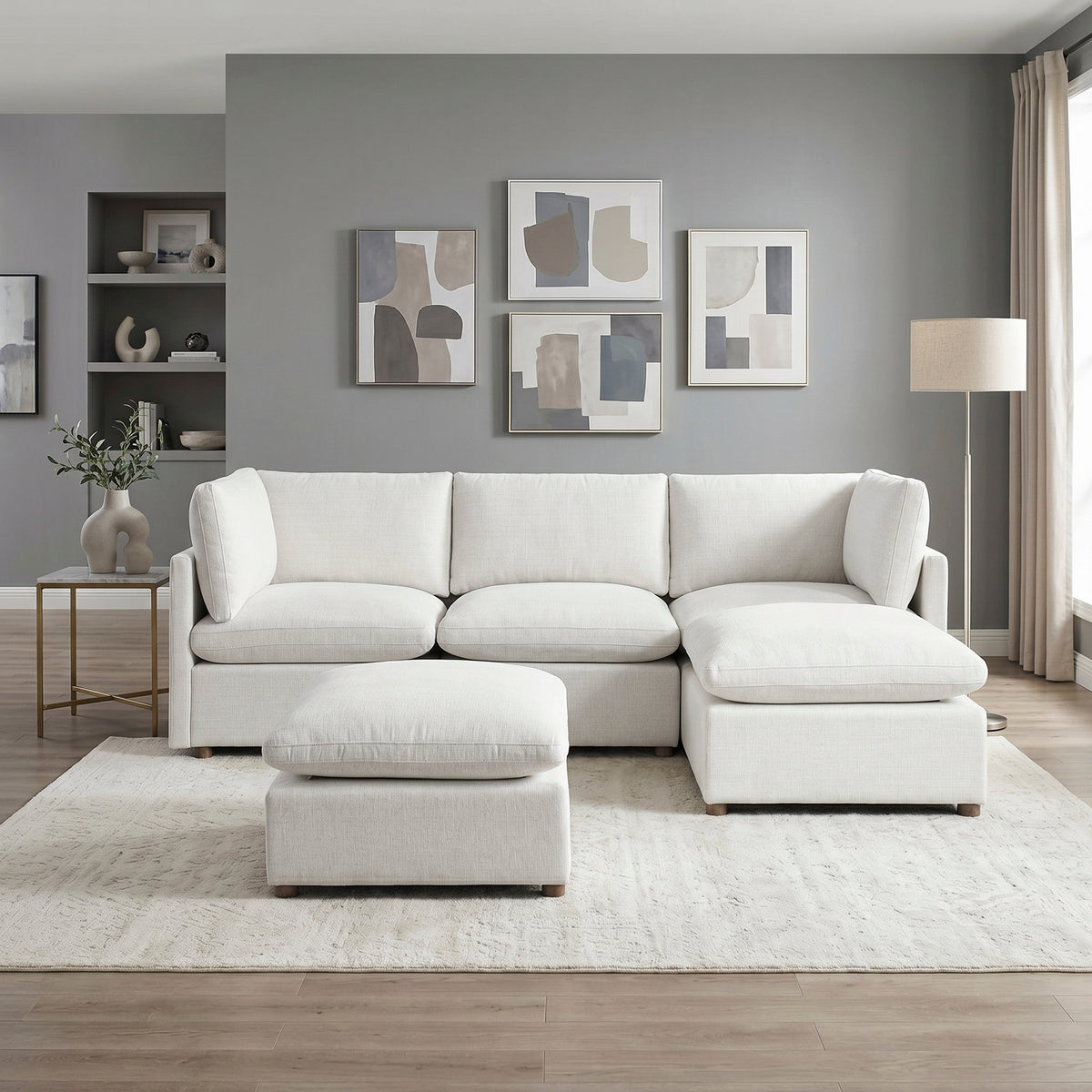 Annex Beige 5-Piece Chenille Modular Sectional with Two Ottomans by Homelegance at Eve Furniture