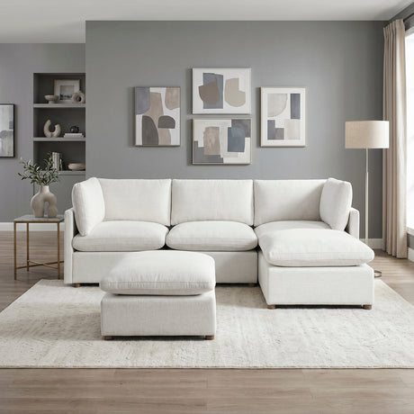 Annex Beige 5-Piece Chenille Modular Sectional with Two Ottomans by Homelegance at Eve Furniture