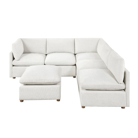 Annex Beige 6-Piece Chenille Modular Sectional with Reversible-Cushion Ottoman by Homelegance at Eve Furniture