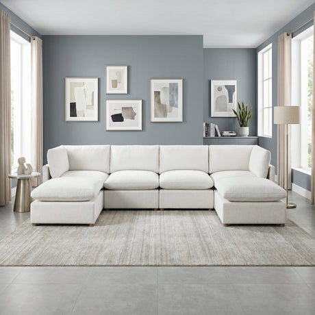 Annex Beige 6-Piece Chenille Modular Sectional with Two Ottomans by Homelegance at Eve Furniture