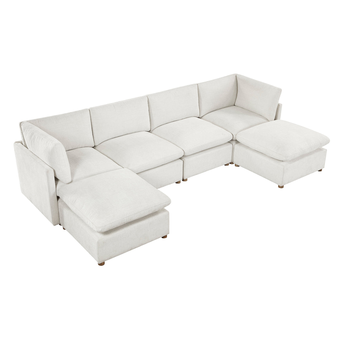 Annex Beige 6-Piece Chenille Modular Sectional with Two Ottomans by Homelegance at Eve Furniture