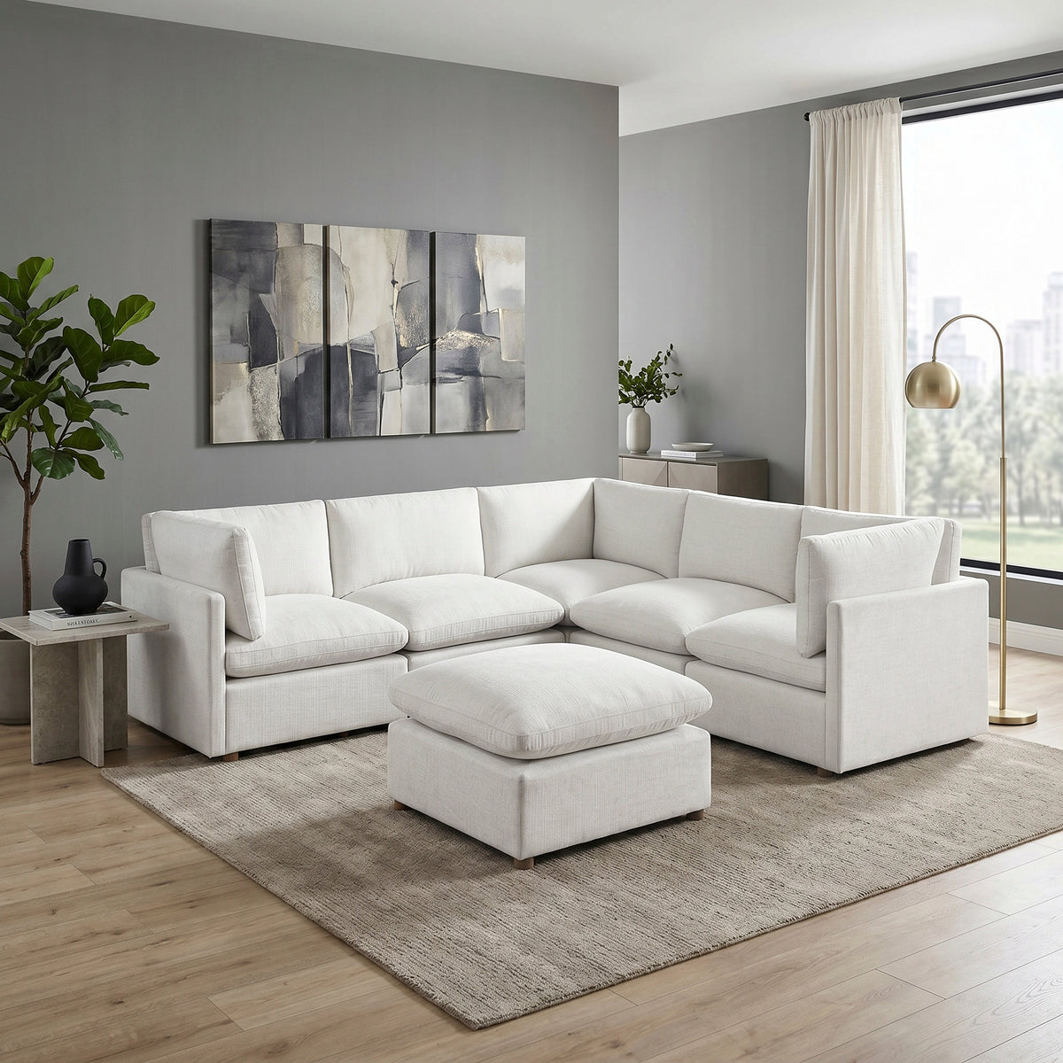 Annex Beige 6-PieceChenille Modular Sectional with Ottoman by Homelegance at Eve Furniture