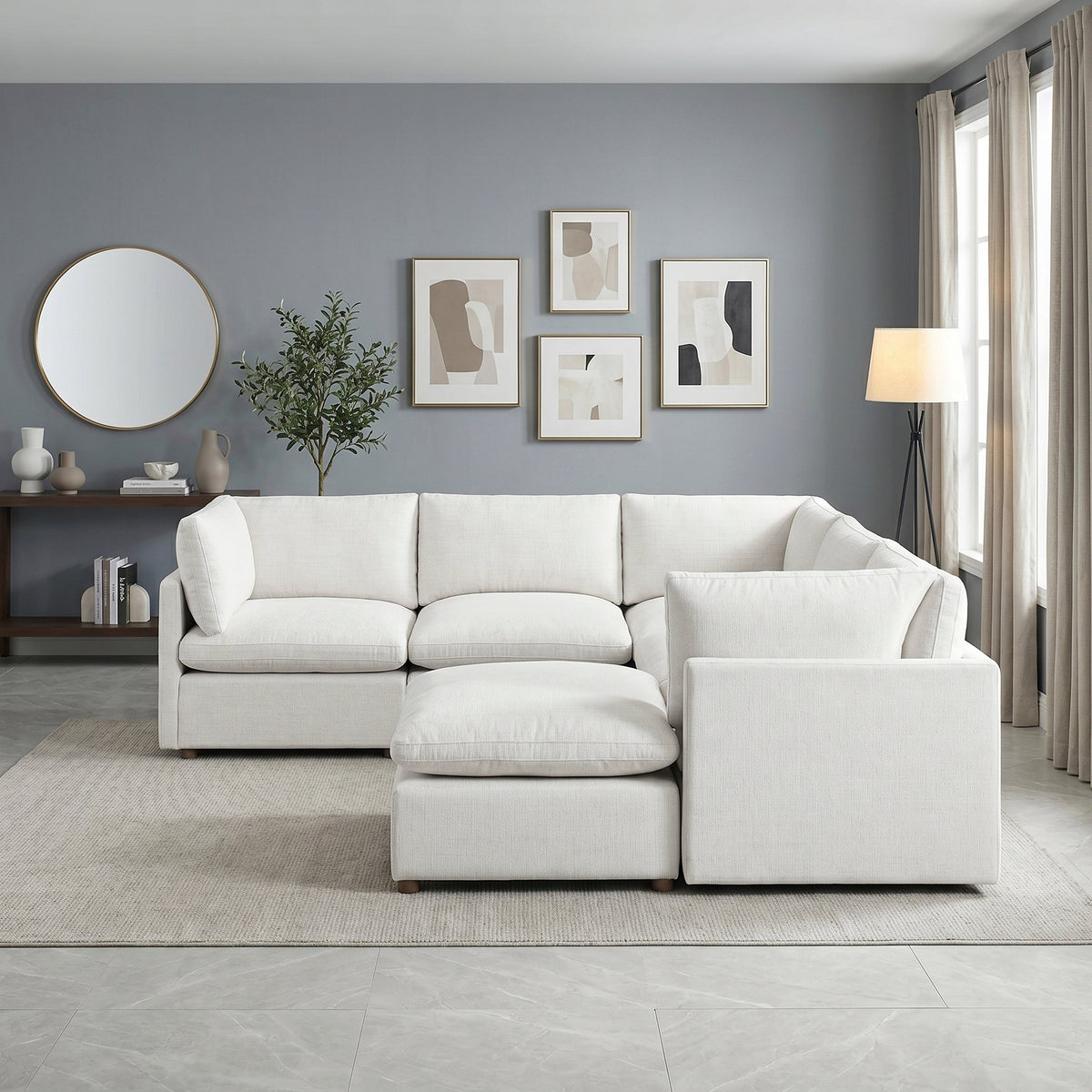 Annex Beige 6-PieceChenille Modular Sectional with Ottoman by Homelegance at Eve Furniture