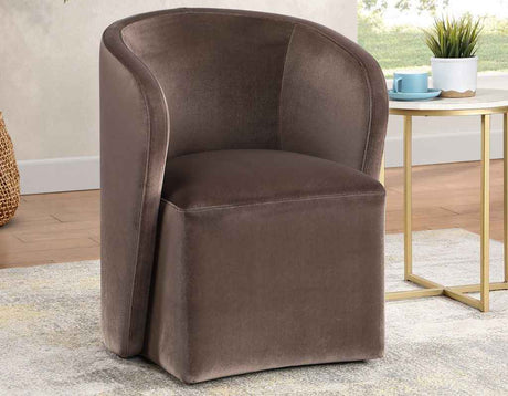 Annie Chocolate Velvet Barrel Chair w/Casters, Set of 2 by Steve Silver at Eve Furniture