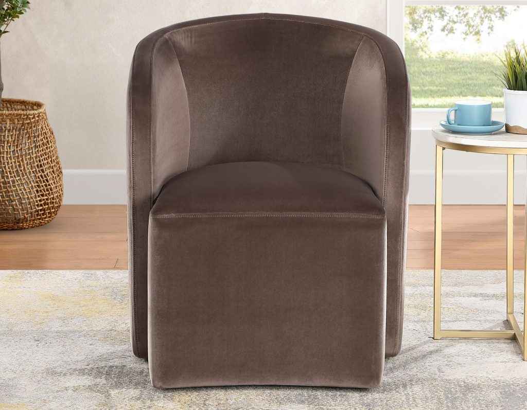 Annie Chocolate Velvet Barrel Chair w/Casters, Set of 2 by Steve Silver at Eve Furniture