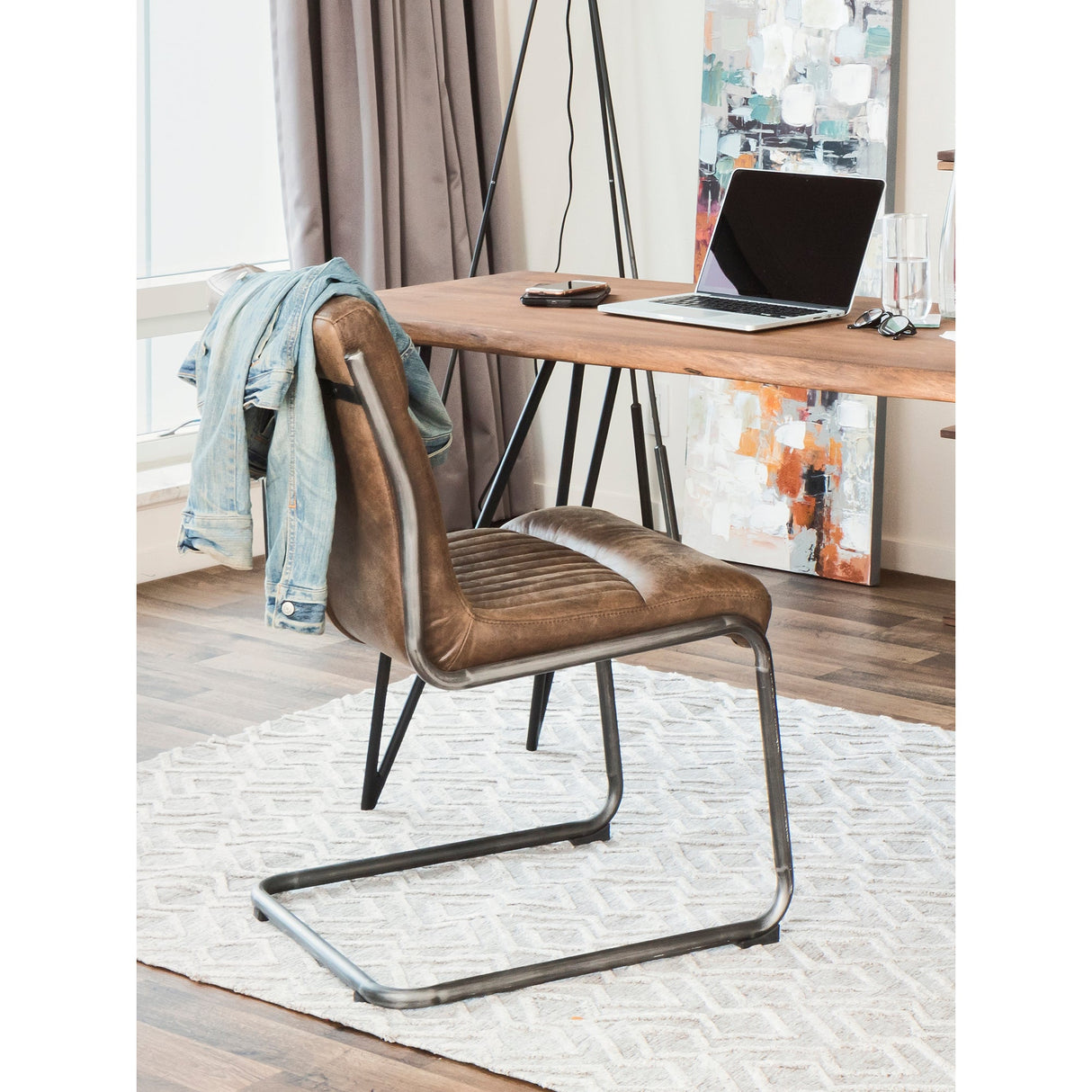 Anse Brown Leatherl Dining Chair (Set of 2) by Moe's Home at Eve Furniture