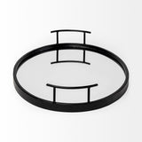 Ansel 20L x 14W Black Metal Mirrored Bottom Oval Serving Tray by Mercana at Eve Furniture