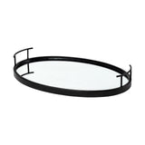 Ansel 20L x 14W Black Metal Mirrored Bottom Oval Serving Tray by Mercana at Eve Furniture