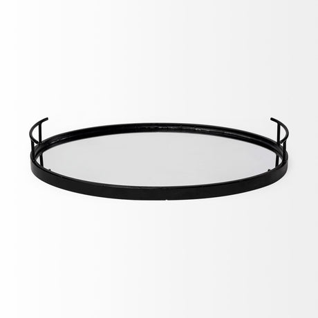 Ansel Black Metal Mirrored Bottom Oval Serving Tray by Mercana at Eve Furniture