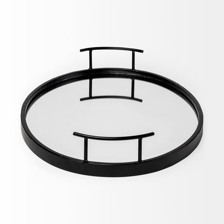 Ansel Black Metal Mirrored Bottom Oval Serving Tray by Mercana at Eve Furniture