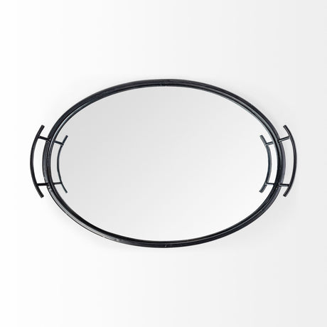 Ansel Black Metal Mirrored Bottom Oval Serving Tray by Mercana at Eve Furniture