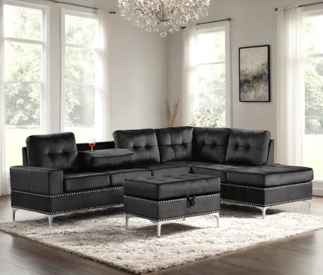 Anserra Black Reversible Sectional with Ottoman by Happy Homes at Eve Furniture
