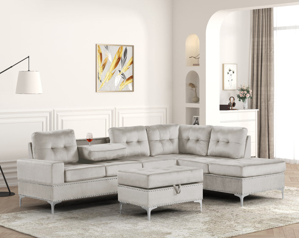 Anserra Gray Reversible Sectional with Ottoman by Happy Homes at Eve Furniture