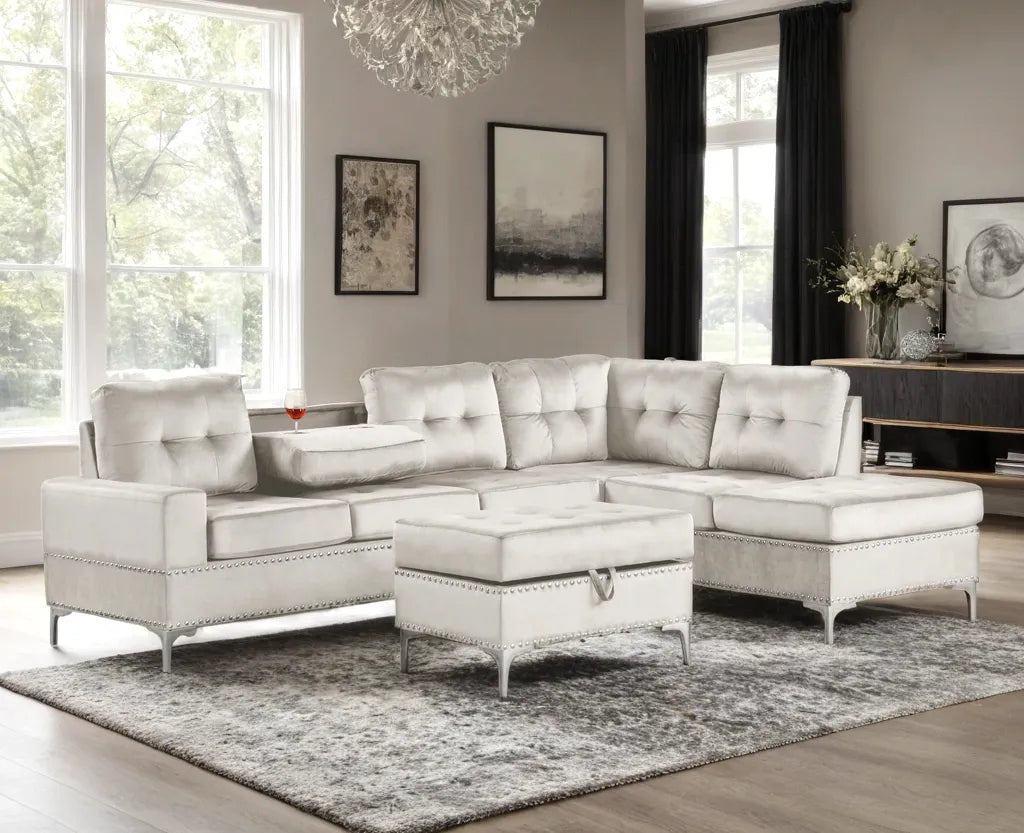 Anserra Gray Reversible Sectional with Ottoman by Happy Homes at Eve Furniture
