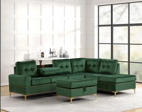 Anserra Green Reversible Sectional with Ottoman by Happy Homes at Eve Furniture