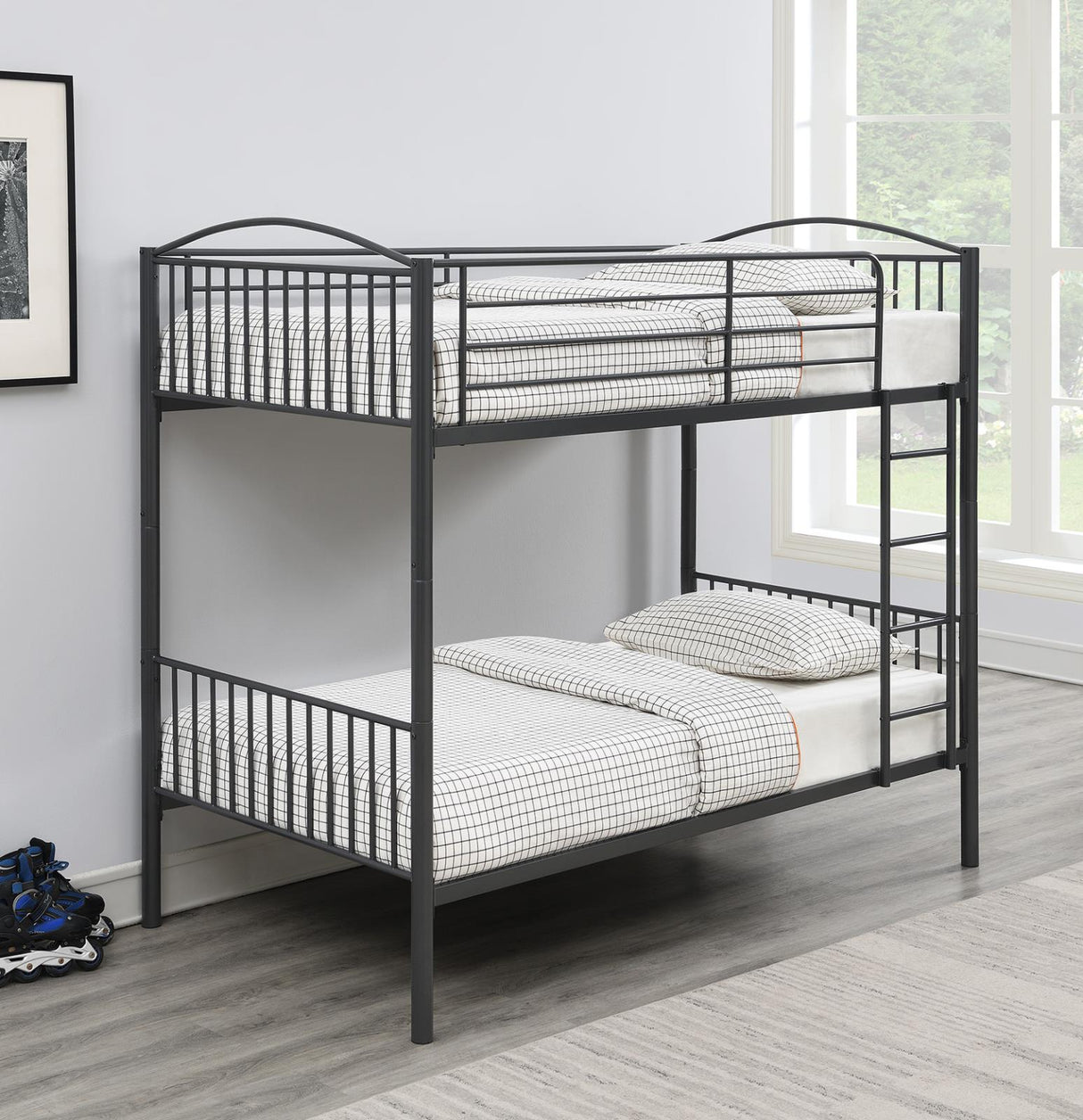 Anson Gunmetal Twin over Twin Bunk Bed with Ladder