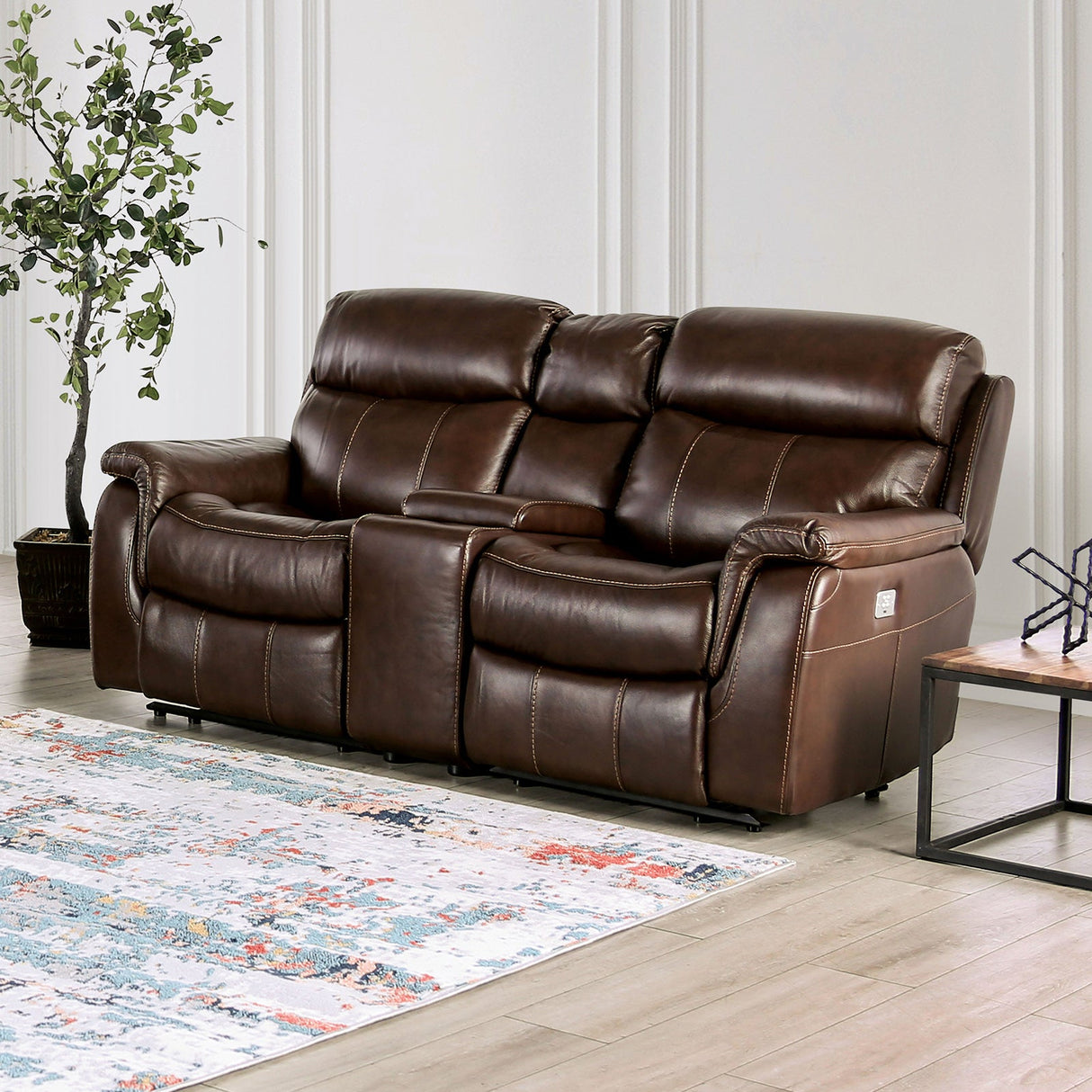 Antenor Brown Top Grain Leather Match Power Reclining Sofa & Loveseat by Furniture of America at Eve Furniture
