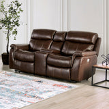 Antenor Brown Top Grain Leather Match Power Reclining Sofa & Loveseat by Furniture of America at Eve Furniture