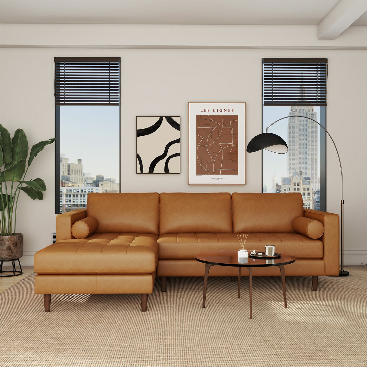 Anthony Genuine Tan Leather Left-Facing Sectional Sofa by Ashcroft Furniture at Eve Furniture