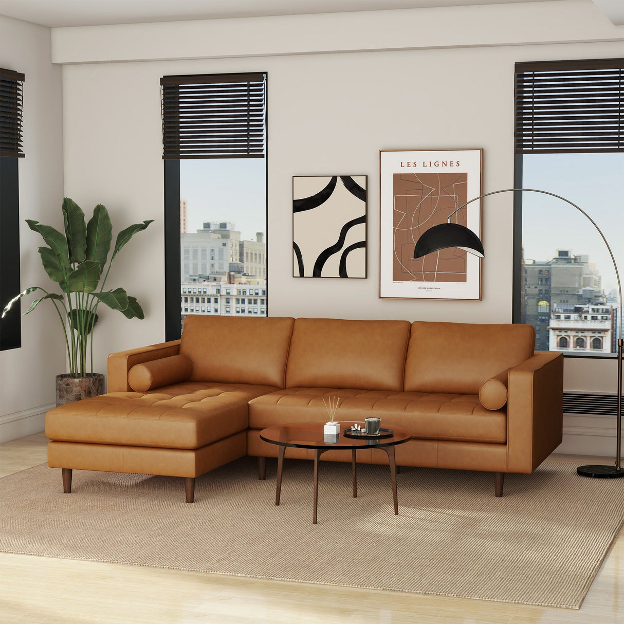 Anthony Genuine Tan Leather Left-Facing Sectional Sofa by Ashcroft Furniture at Eve Furniture