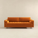 Anthony Mid-Century Modern Burnt Orange Pillow Back Velvet Sofa