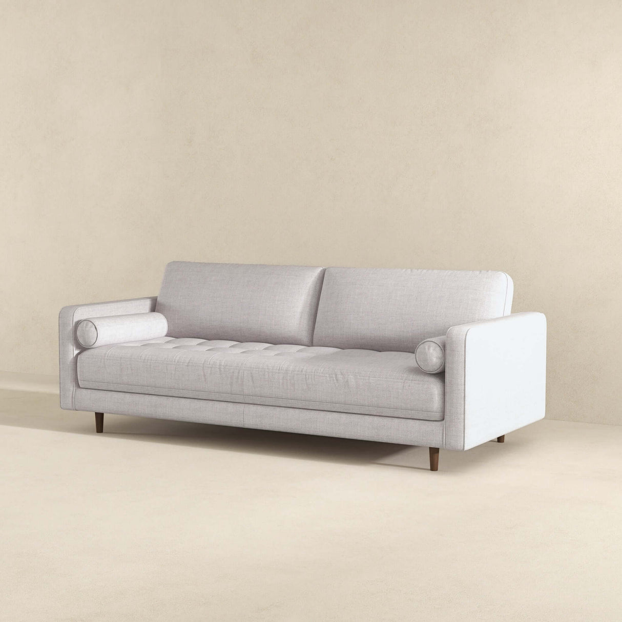 Anthony Mid-Century Modern Light Grey Pillow Back Fabric Sofa