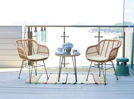Antibes 1.0 Patio 2-Person Seating Group with End Table with Cream Cushions by Manhattan Comfort at Eve Furniture