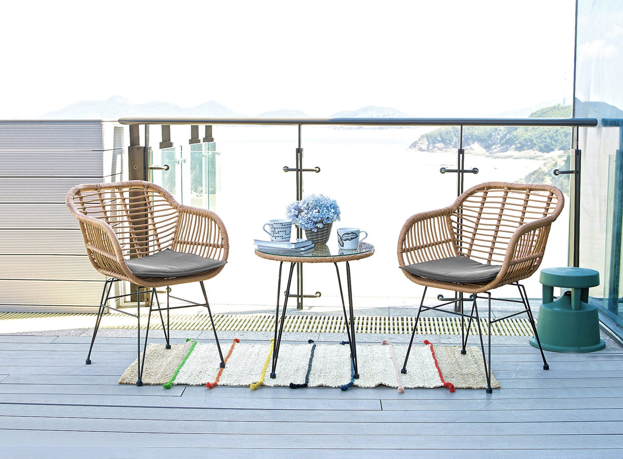 Antibes 1.0 Patio 2-Person Seating Group with End Table with Grey Cushions by Manhattan Comfort at Eve Furniture