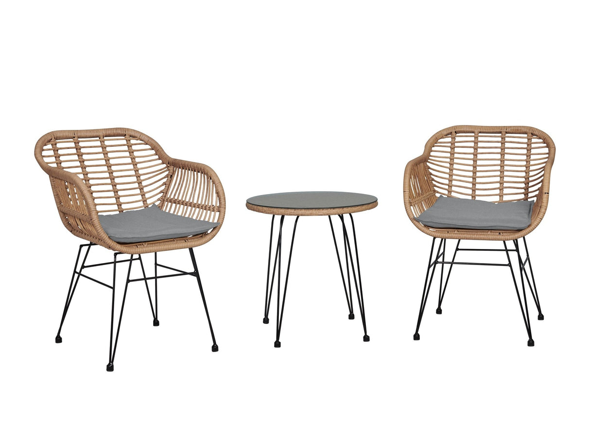 Antibes 1.0 Patio 2-Person Seating Group with End Table with Grey Cushions by Manhattan Comfort at Eve Furniture