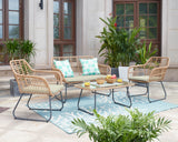 Antibes 2.0 Patio 4-Person Conversation Set with Coffee Table with Cream Cushions by Manhattan Comfort at Eve Furniture