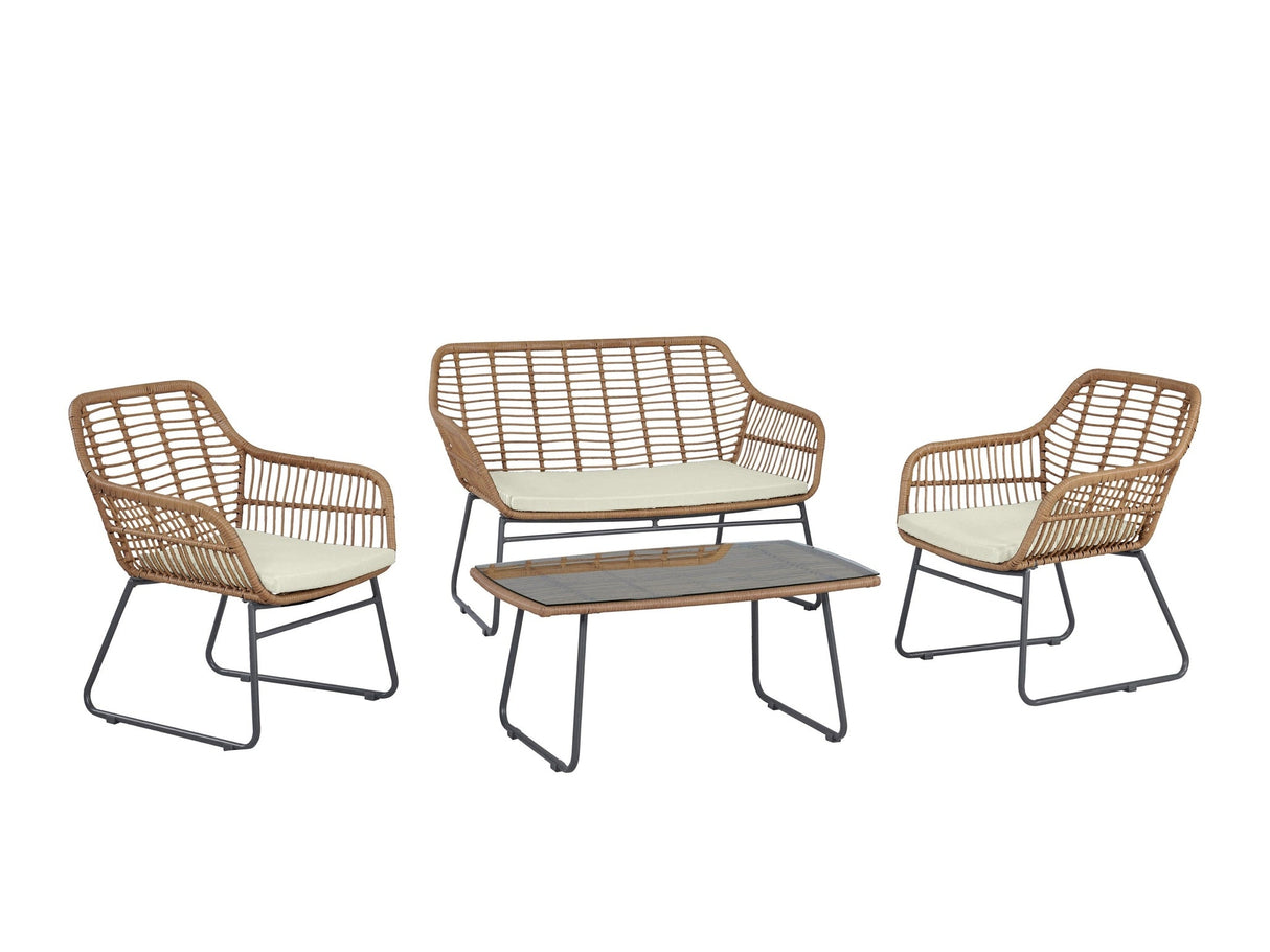 Antibes 2.0 Patio 4-Person Conversation Set with Coffee Table with Cream Cushions by Manhattan Comfort at Eve Furniture