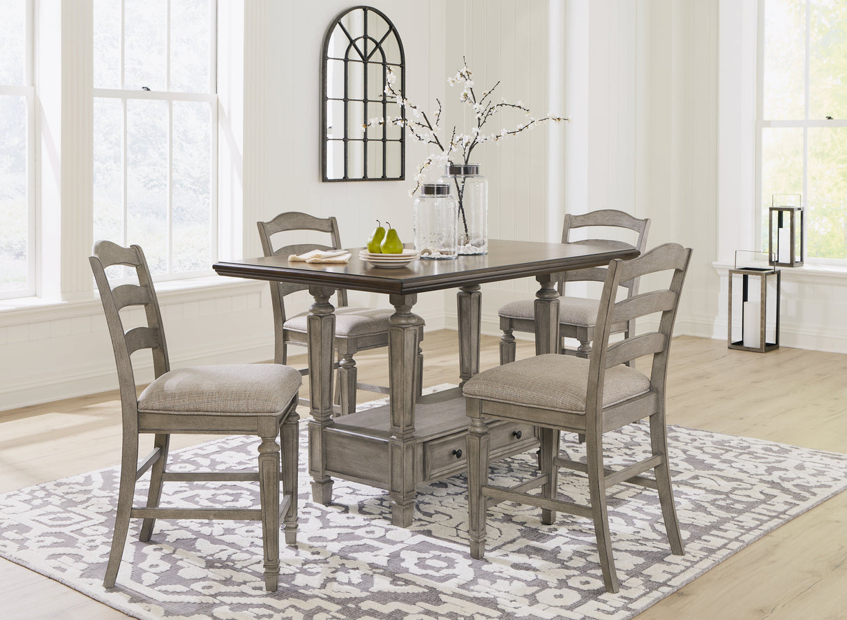 Lodenbay Antique Gray Counter Height Dining Table and 4 Barstools