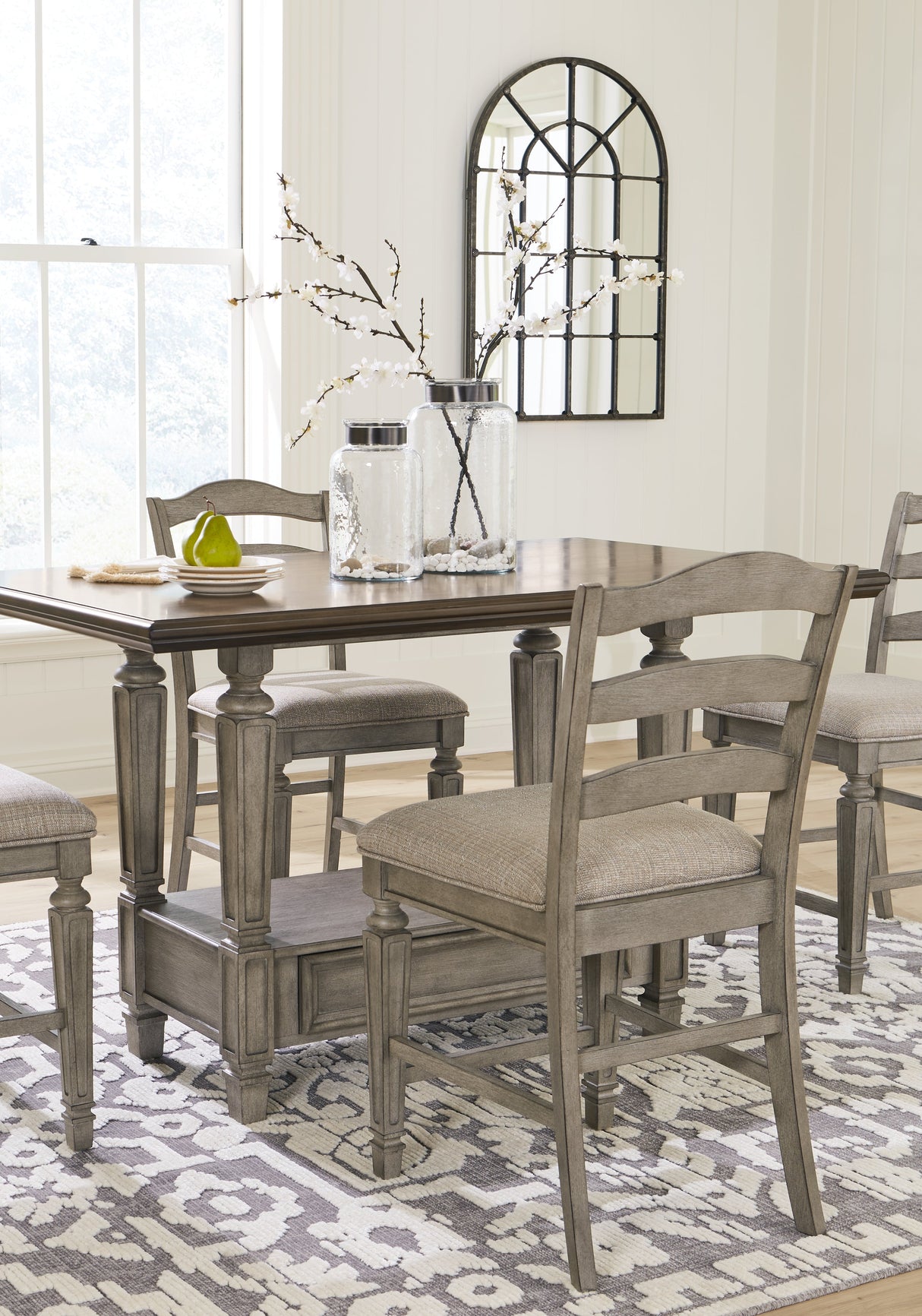 Lodenbay Antique Gray Counter Height Dining Table and 4 Barstools