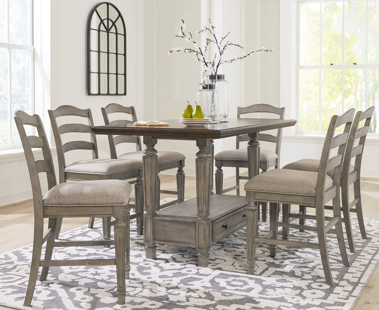 Lodenbay Antique Gray Counter Height Dining Table and 6 Barstools