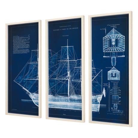Antique Ship Blueprint IV by Vision Studio Hand Embelished Framed Art Print Matted under Glass by Mercana at Eve Furniture